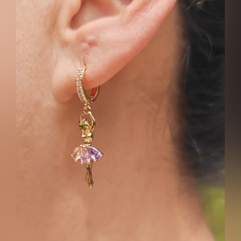 ♥️A Individually $10 Or Bundle 4/$20 Dainty Gold Ballerina Earrings 💛 - Picture 6 of 7